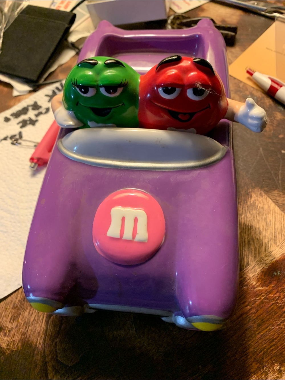 Collectible M&M'S Purple Toy Car with Red and Green M&M Characters
